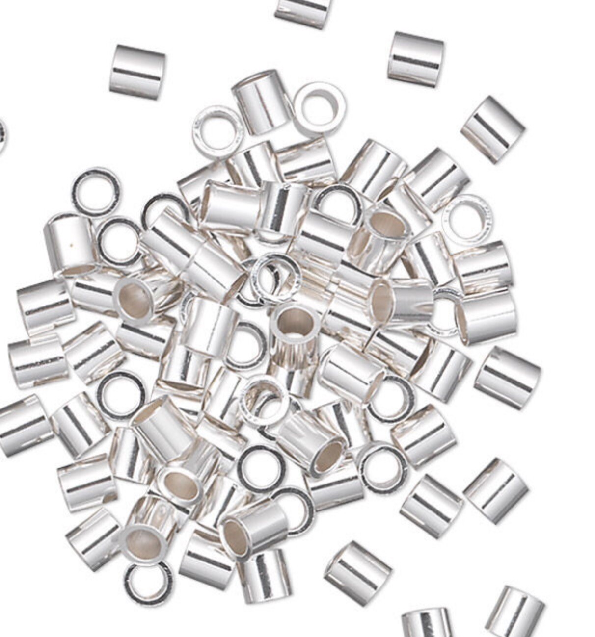 Crimp, 100 Sterling Silver Heavy Wall 2x2mm Tube Bead with 1.4mm Inside Diameter