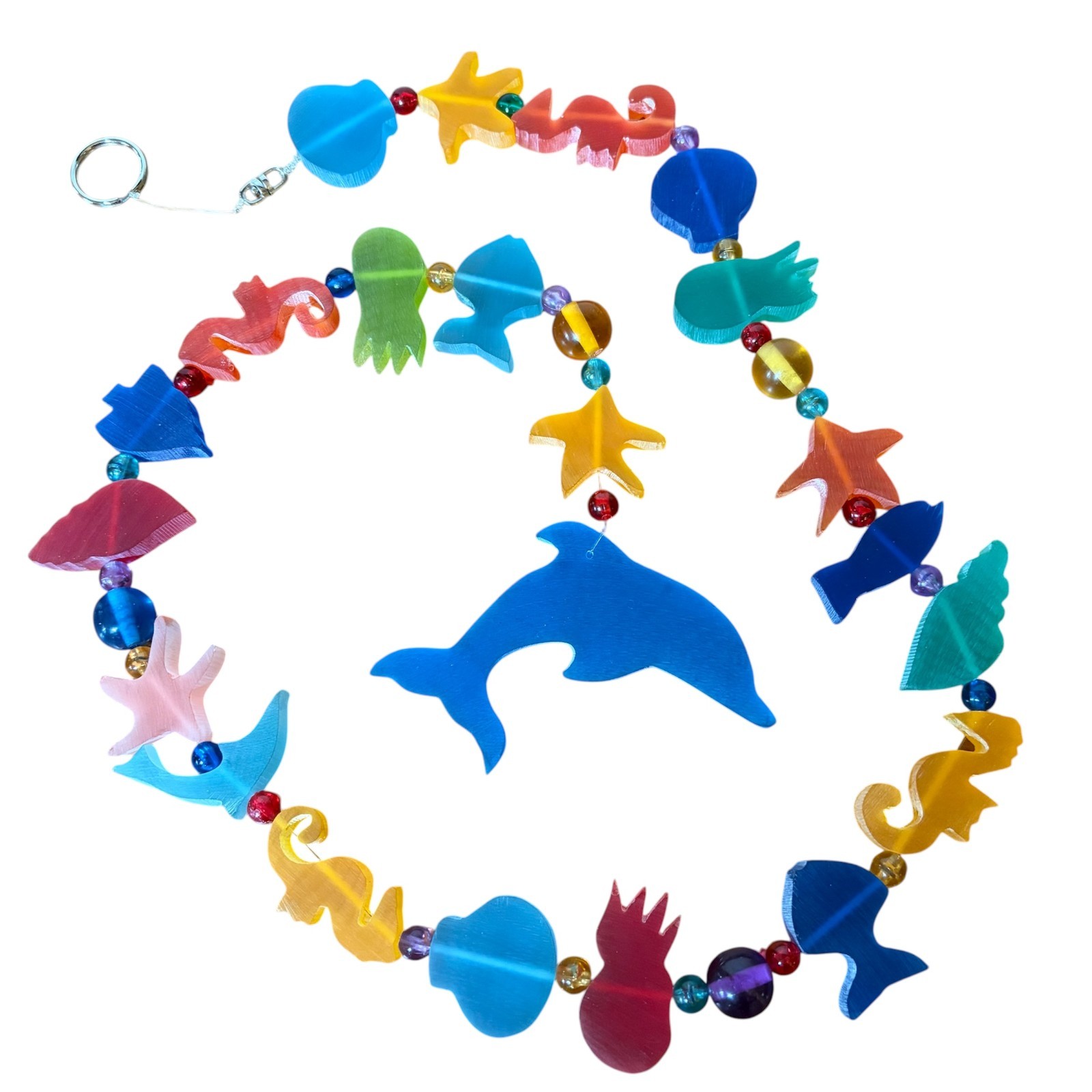 Set of 4 Strands of Epoxy Resin Beads Sea Creatures Beach Colorful 34 INCHES Ea