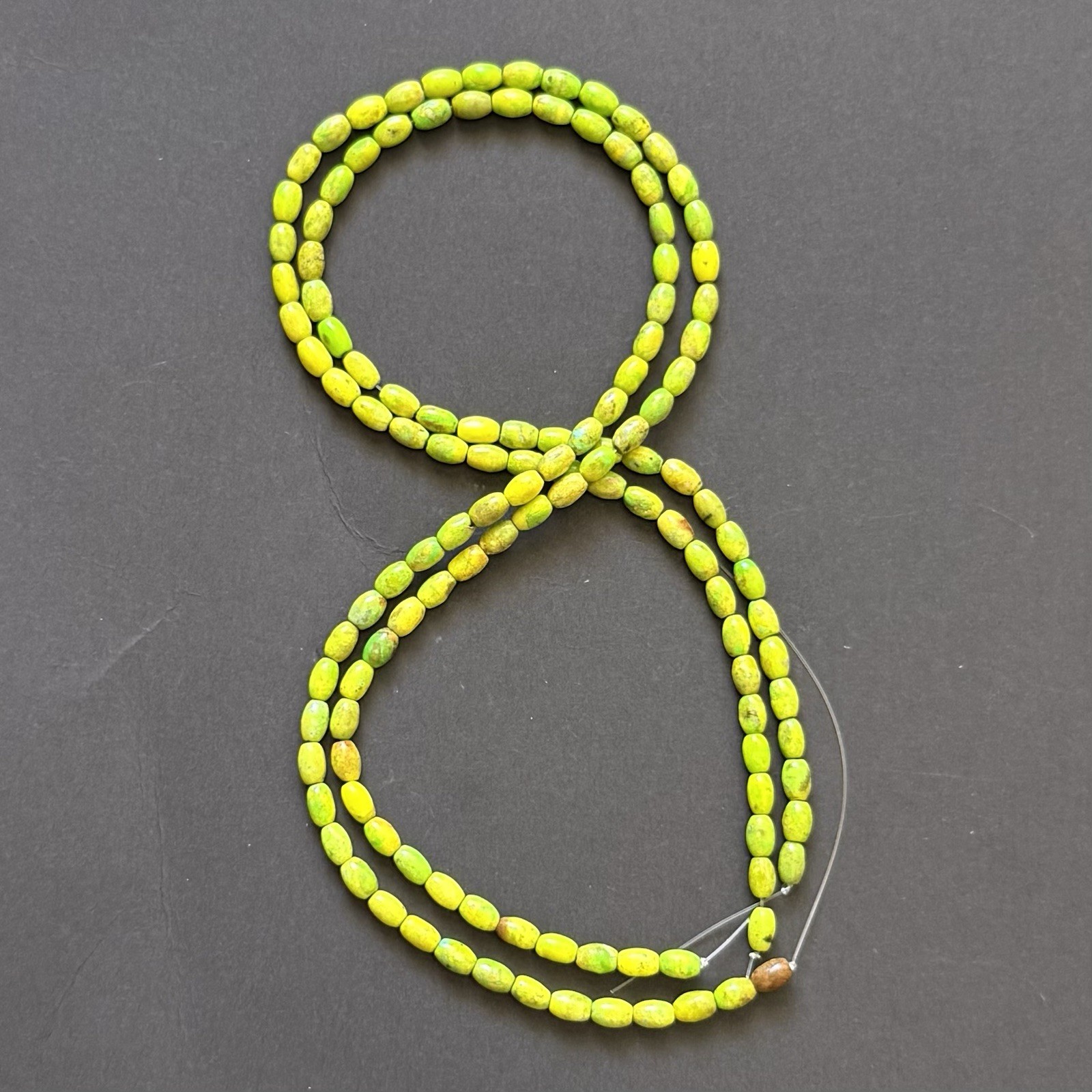 4x6MM Rice Hubei Mine Turquoise Green-Yellow Two Strands Of 15” Beads old stock