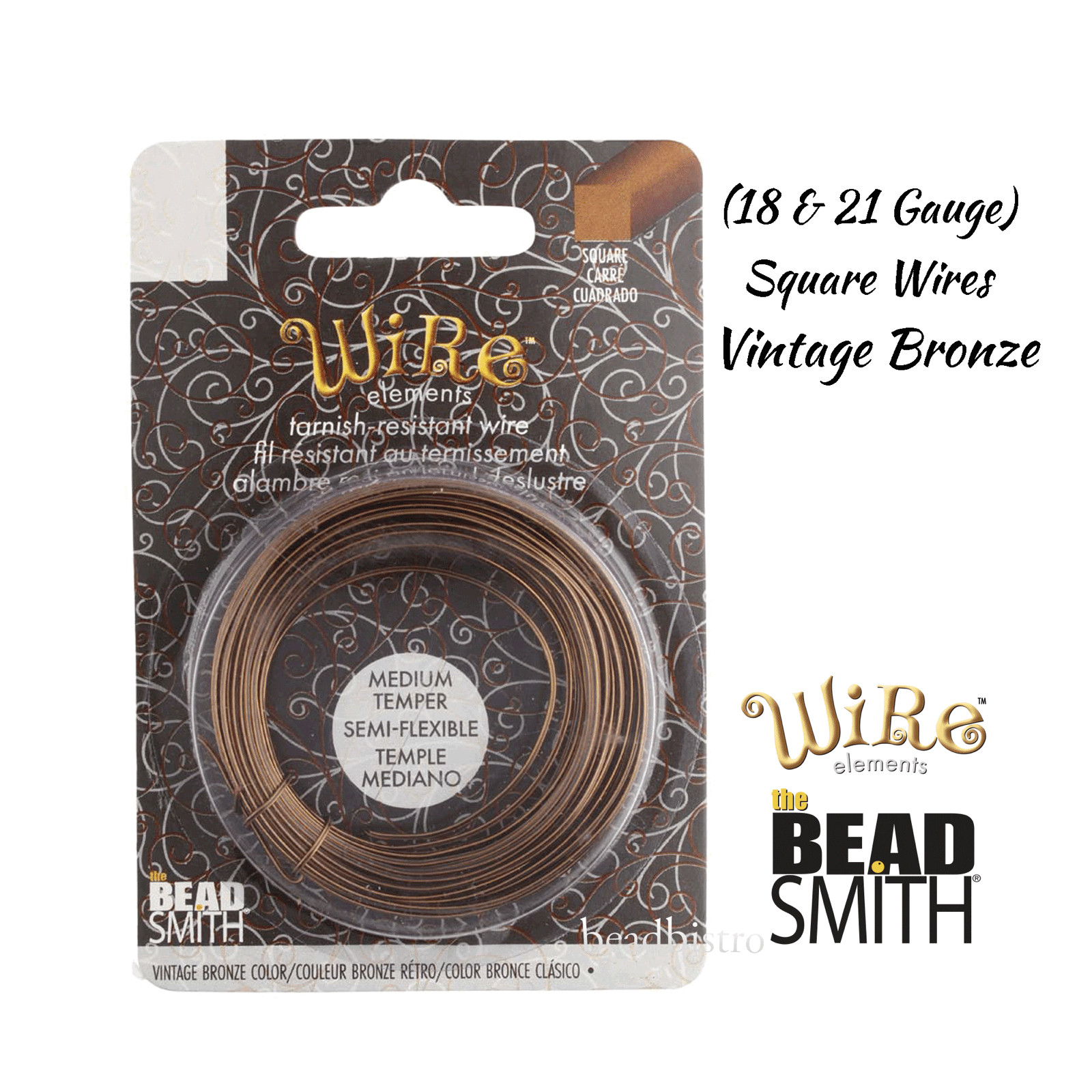 Wire Elements SQUARE Vintage Bronze Wire by Beadsmith (18 & 21 Gauge)