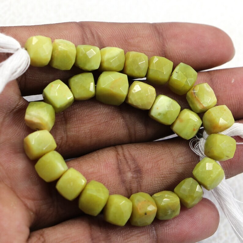 Natural Serpentine Beads 8 Inch Strand 7X7-8X8 MM Beads Faceted Cube Shape Beads