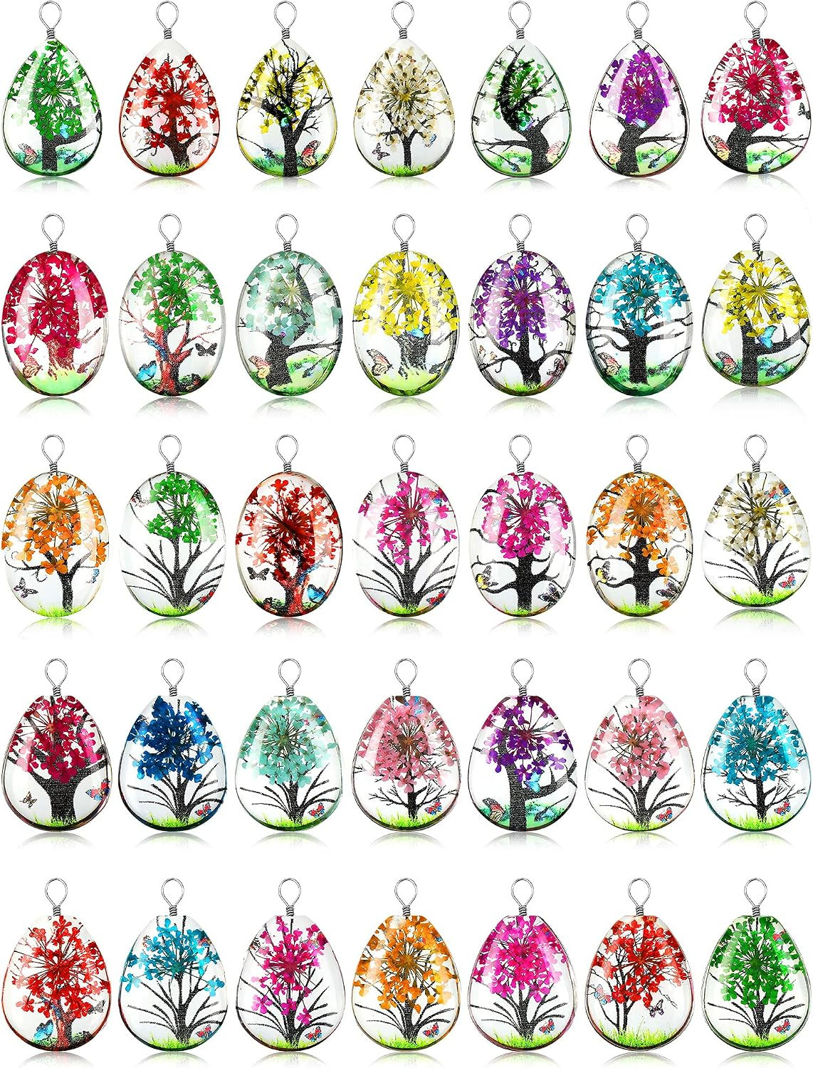 36 Pcs Dried Flower Tree Pendant Plant Pressed Flower Charms Spring