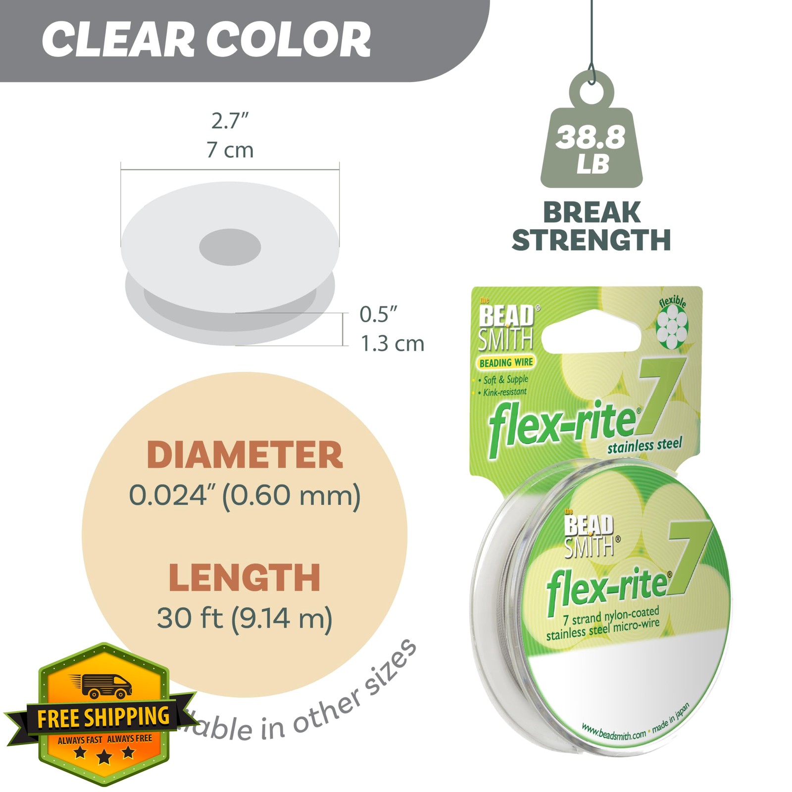 Beadsmith Beading Wire .024″ Clear 30ft