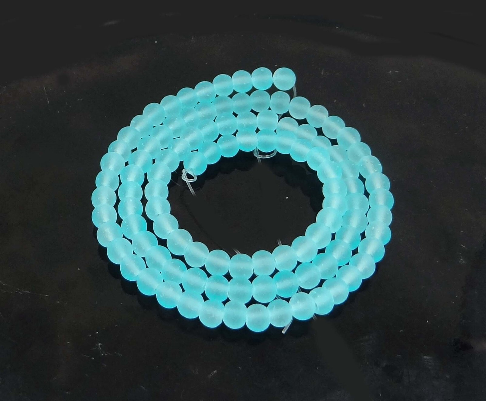 100 Frosted Sea Glass Round / Rocaille Beads Matte – Seafoam Blue 4mm