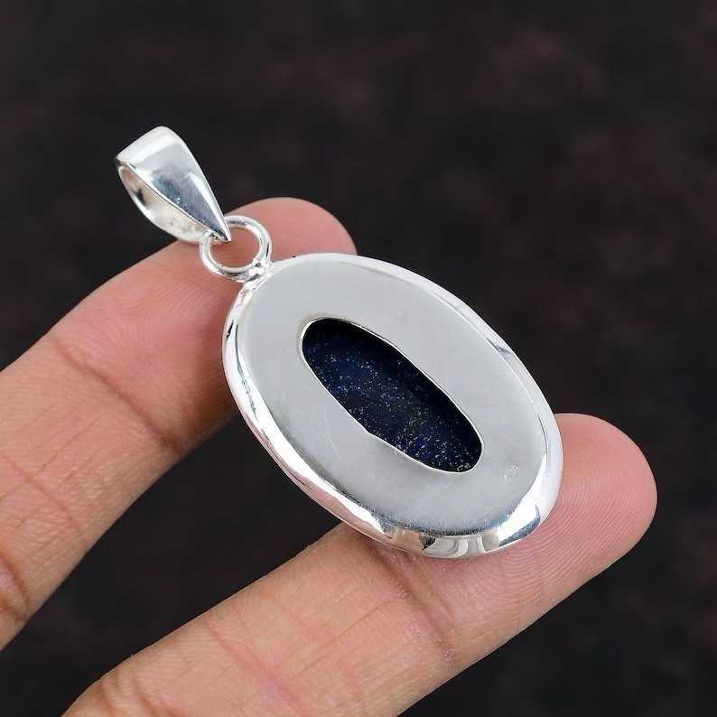 Lapis Lazuli Gemstone Pendant 925 Sterling Silver Handmade Jewelry Gift For Love