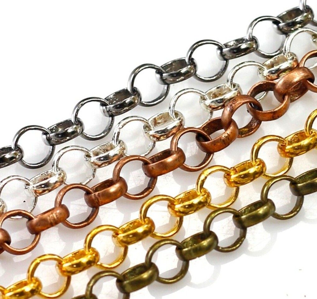 Bulk Rolo Chain Silver Gold Plated Gunmetal Bass Copper Soldered 3-7mm Sold ft