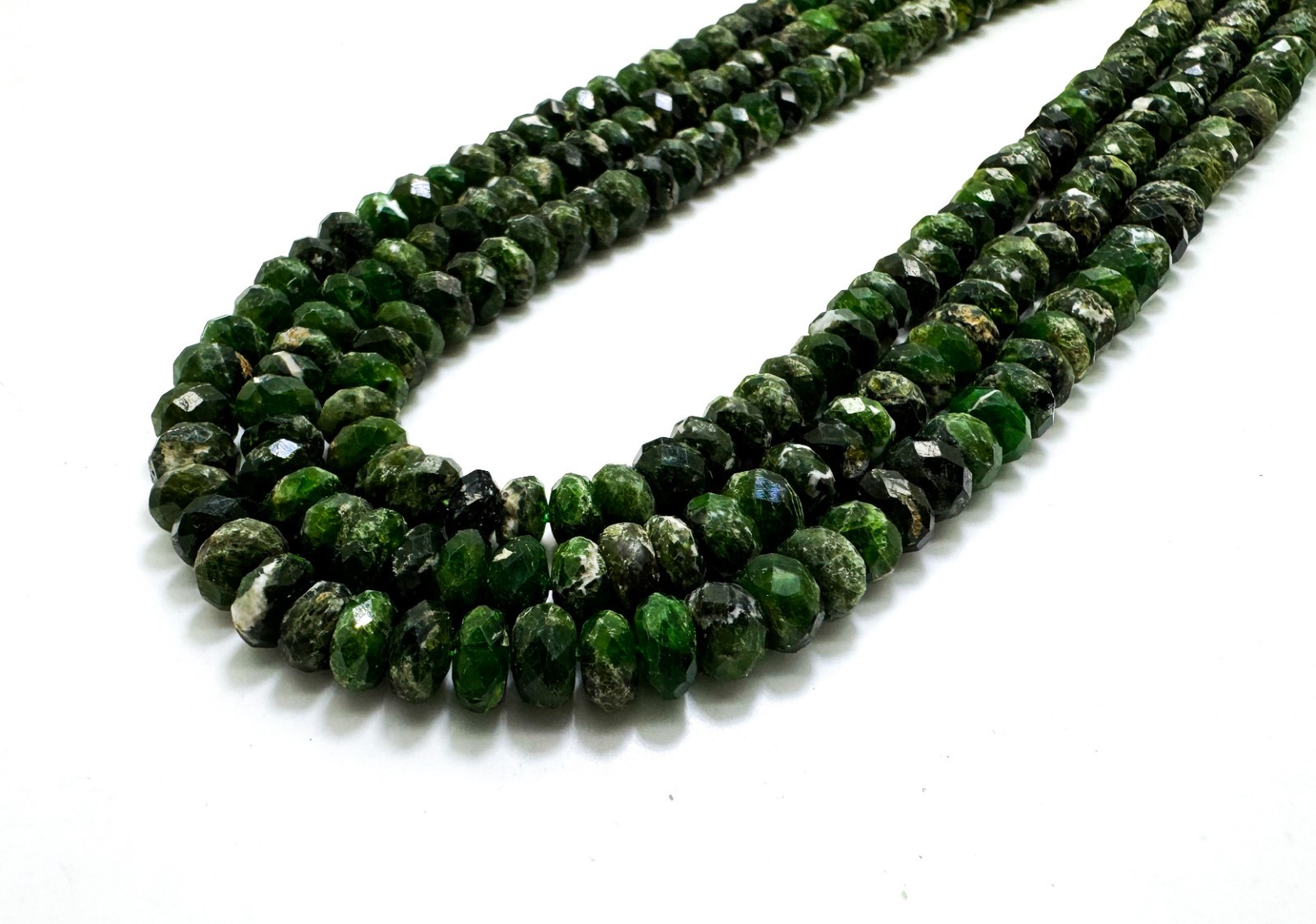 Natural Chrome Diopside Faceted Rondelle Beads Deep Green Gemstone RDF61B