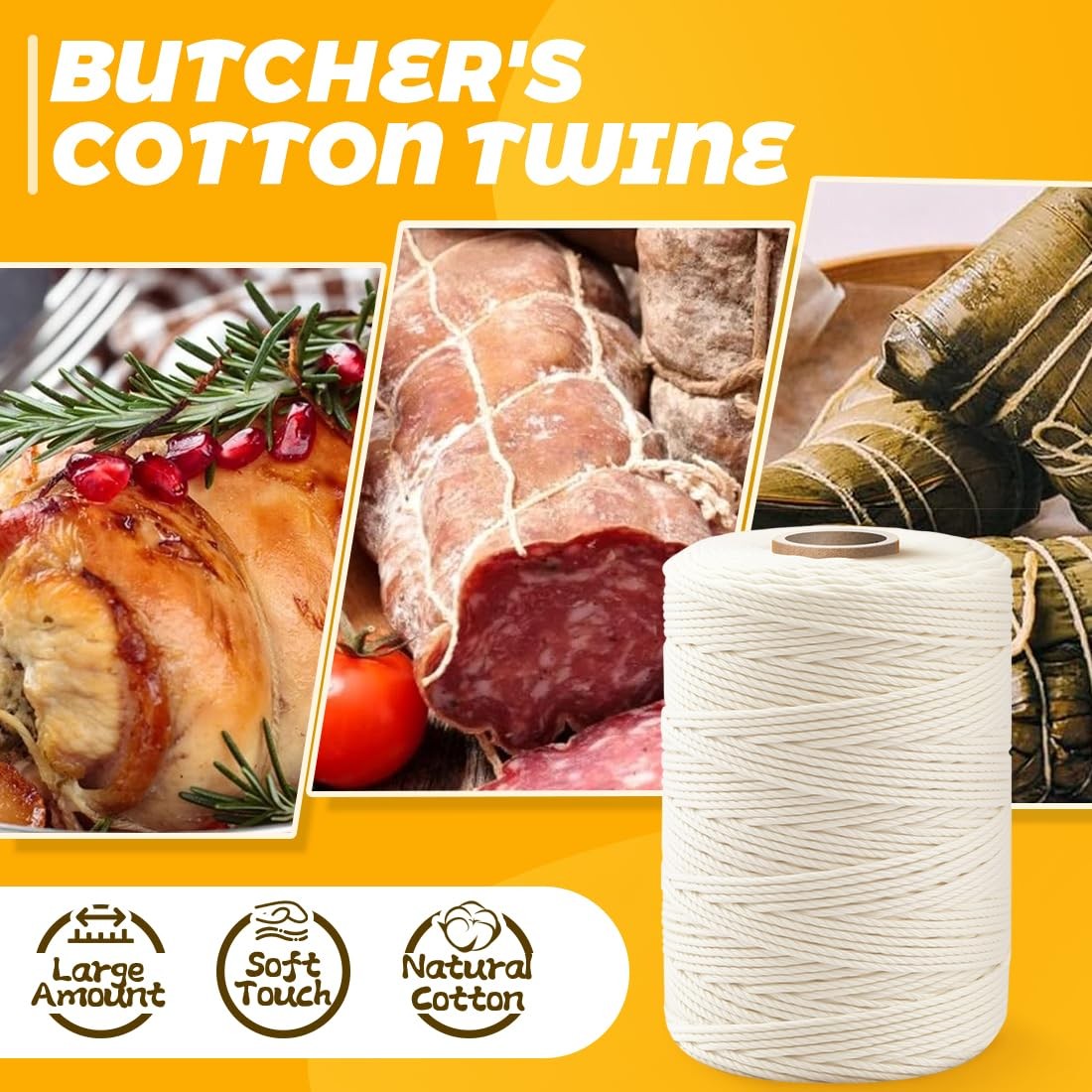 1,200ft (600ft x 2Rolls) Butchers Twine 2mm Cotton String for Cooking Kitchen…