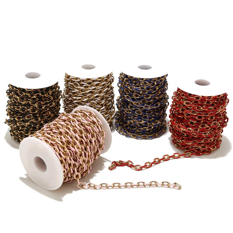1meter Stainless Steel Round Links Enamel Chains for DIY Jewelry Making 8x11mm