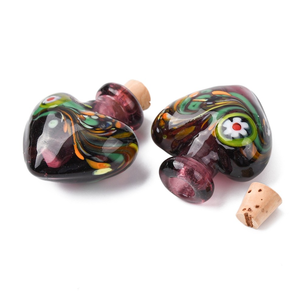 10x Lampwork Glass Love Heart Shape Perfume Charms Essential Oil Bottle Pendants
