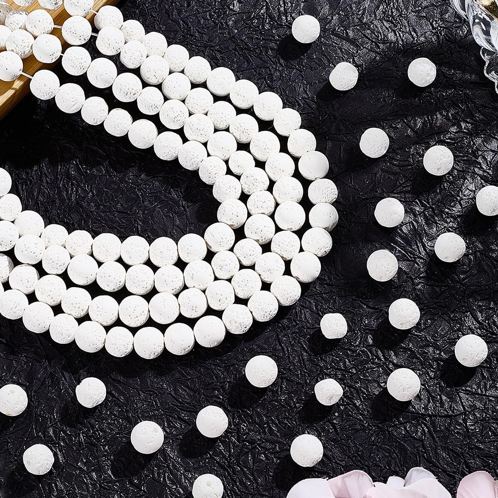 5 Strands 320PCS 6MM Lava Beads White Oil Diffuser Round Natural Stone with H…