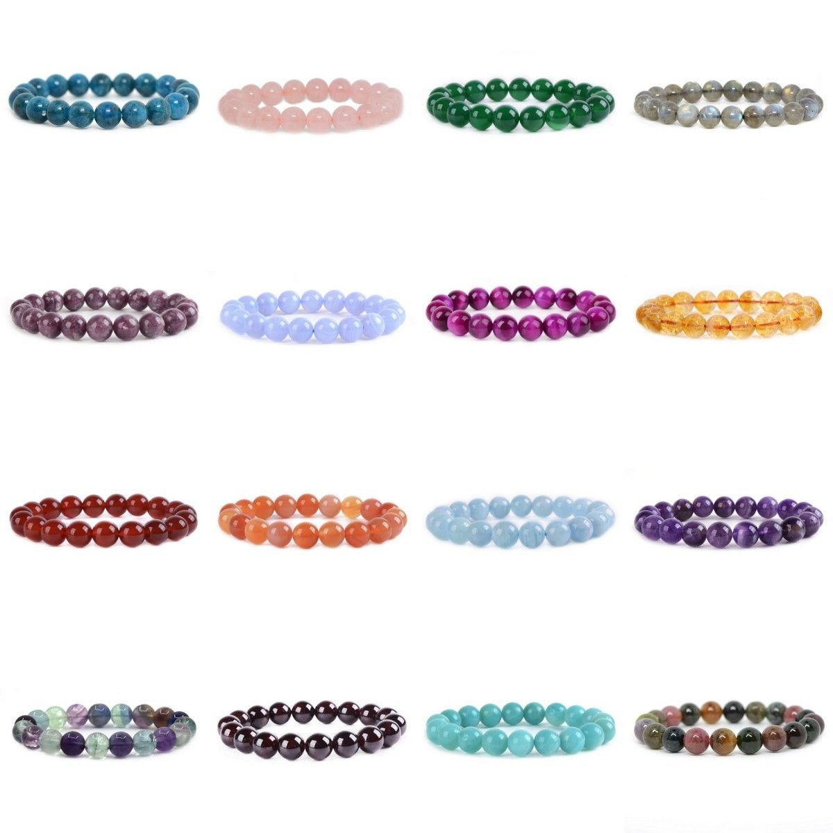 10mm Fashion round gemstone beads stretchable bracelet 7″
