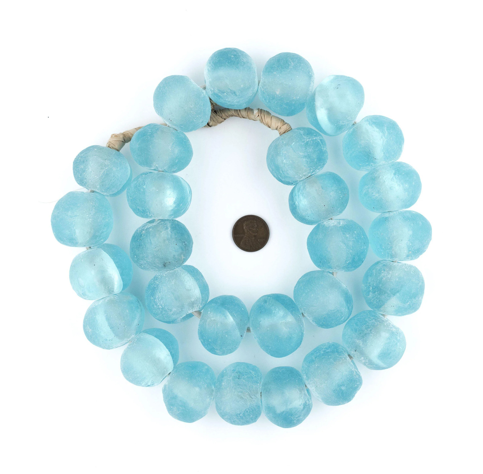 Super Jumbo Clear Marine Recycled Glass Beads 32mm Ghana African Sea Glass Blue