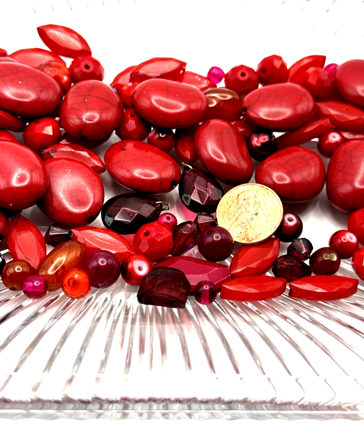6.1 oz. Vintage Modern RED Bead Soup Mixed Loose Bead Harvest Lot Faux Jasper