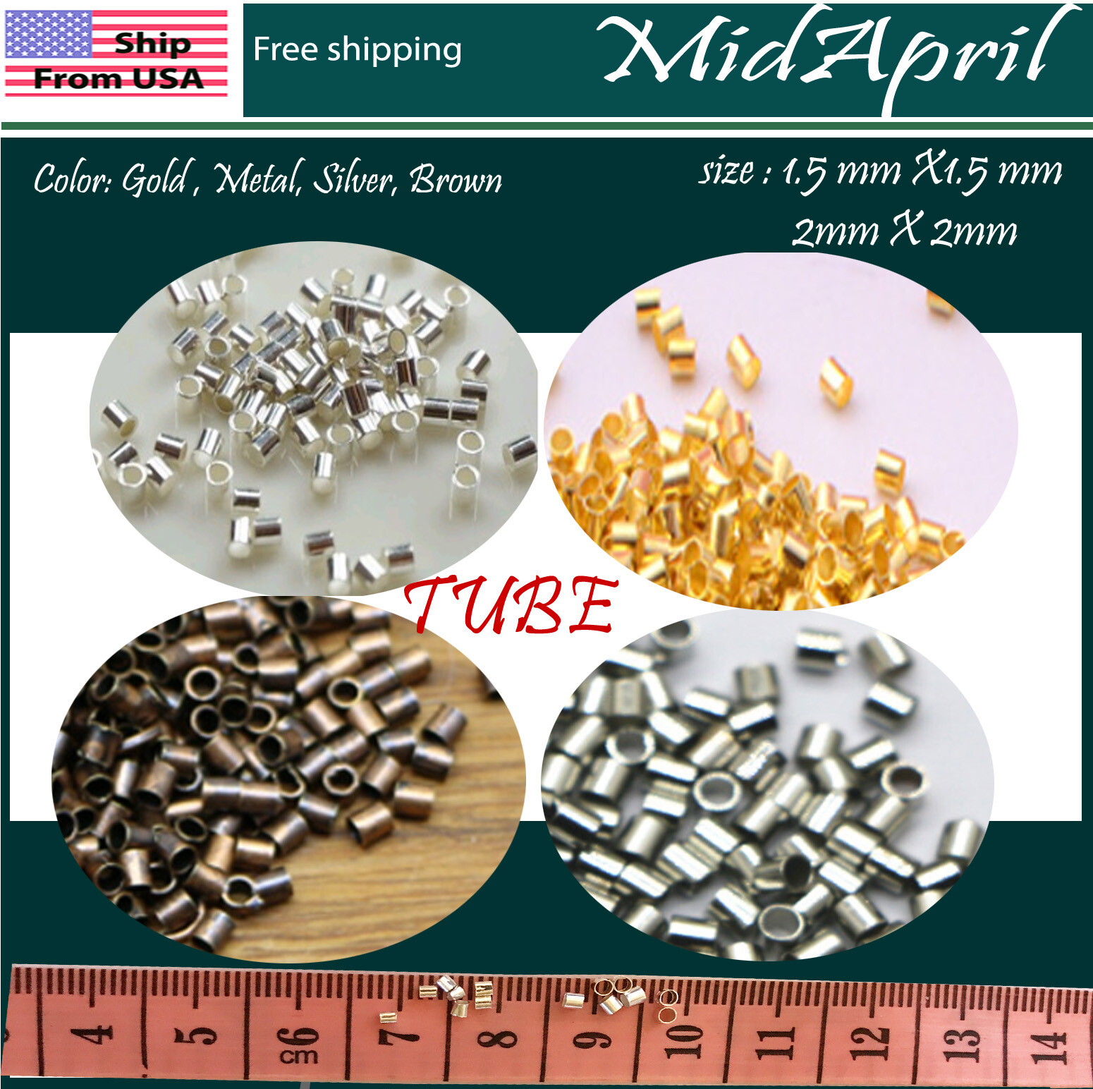 Crimp Beads TUBE Silver/Gold/Bronze/Metal Plated DIY 1.5 2 mm US SELLER