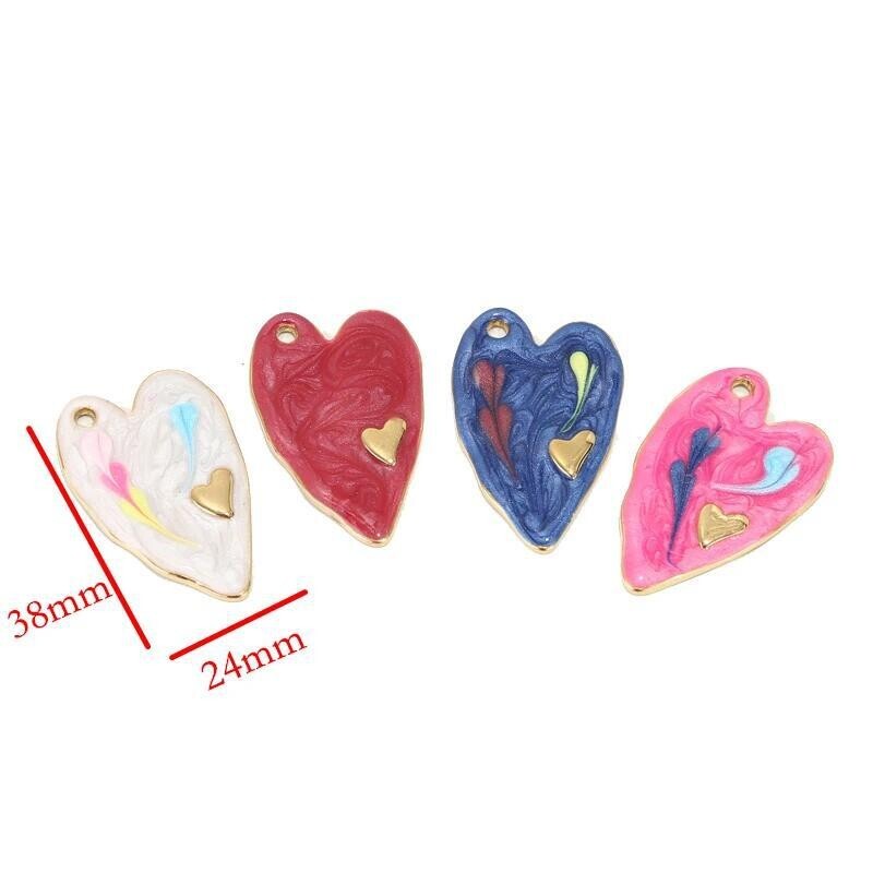 5pcs enamel large heart pendant for diy jewelry making 38x24mm