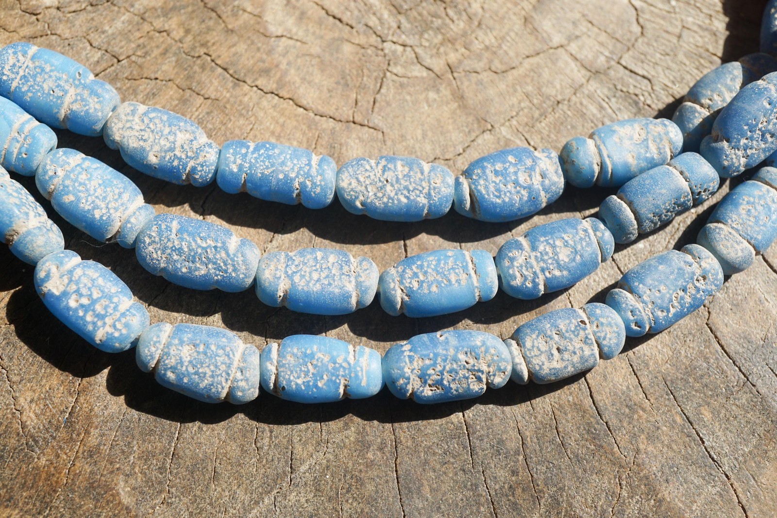Artisan Made Blue Java Glass Beads (7x12mm) – Organic Worn-Look Strand