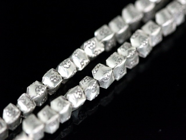 Silver beads Karen hill tribe silver fancy square flower print bead