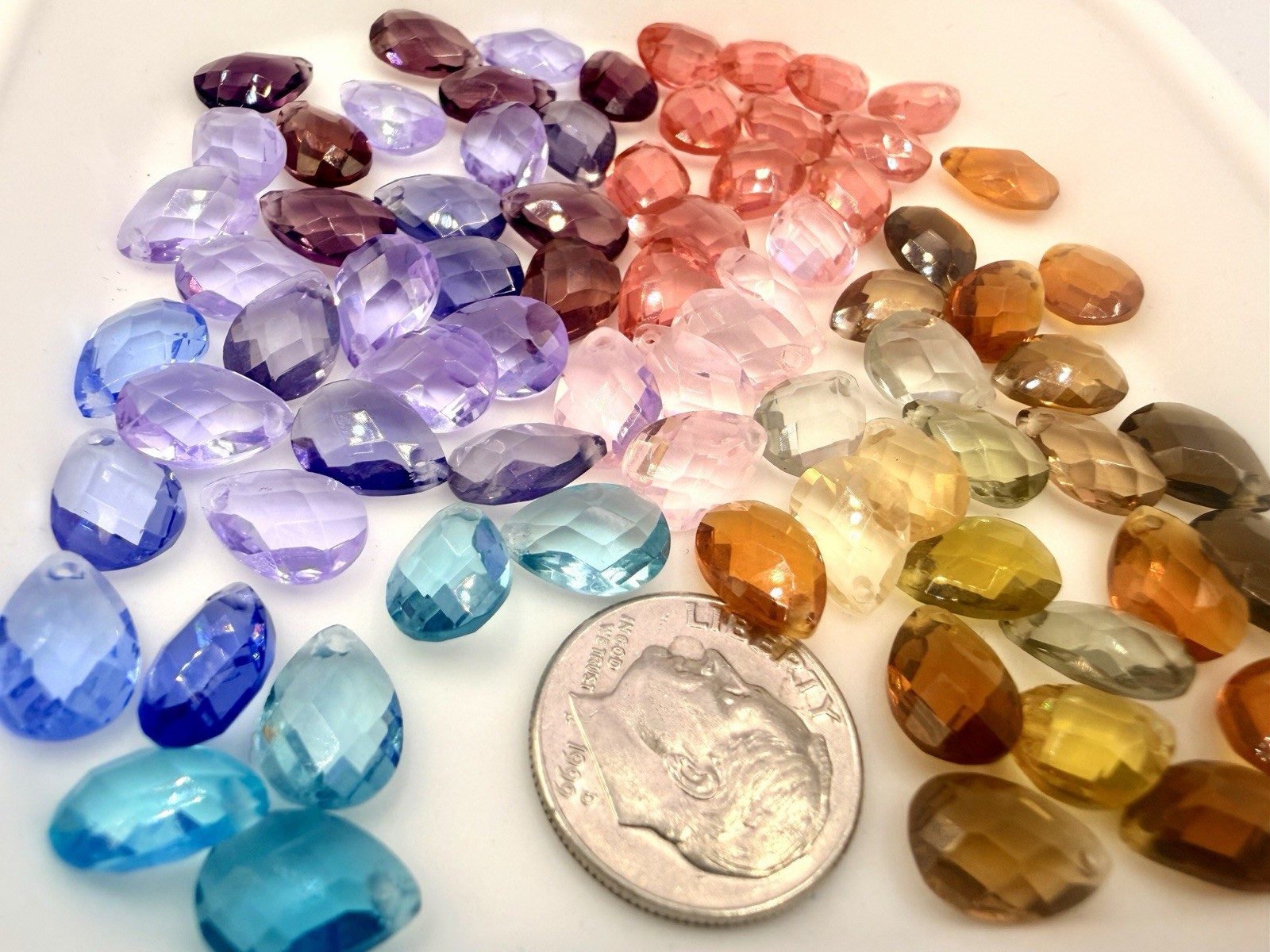 75 Pcs Vintage Faceted Czech Glass Pendants Beads Teardrop Charms 7×10 Findings