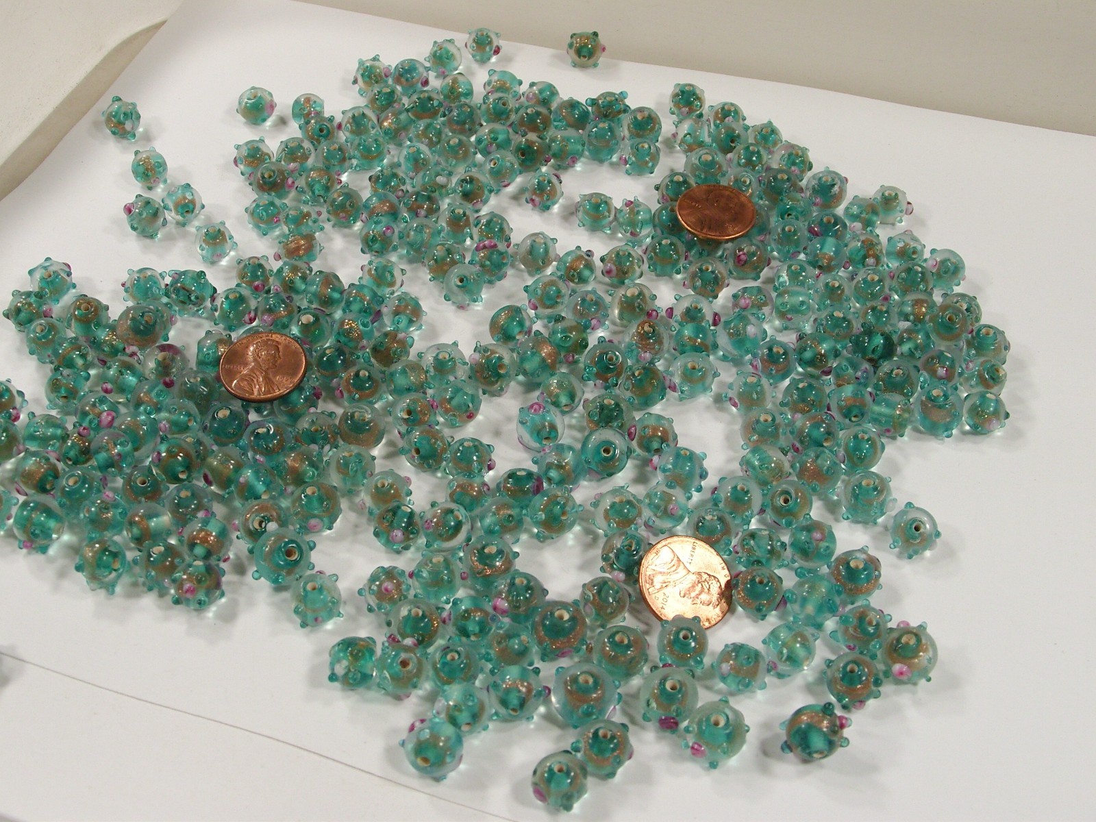 2 Pounds Teal India Handmade Fancy Bumpy Glass Beads Wholesale Bulk (HQP-1) ⭐