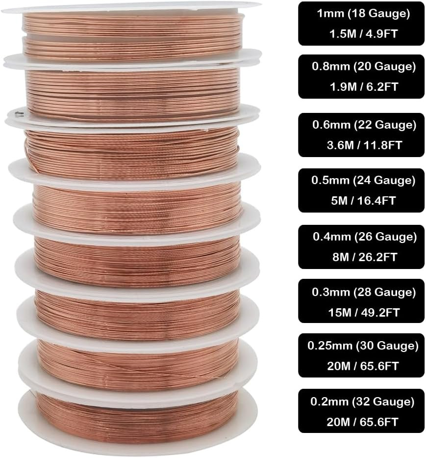 8 Size Bare Copper Wire Set 18-32 Gauge Jewelry Craft Beading DIY Kit