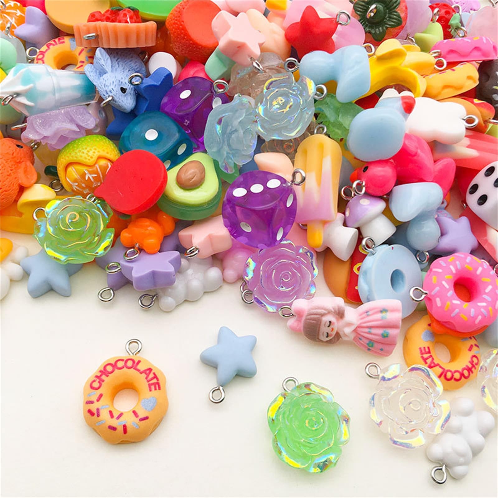 QERPON Pack of 20 Assorted Colorful Resin Charm 1-3cm, As Shown in Pictures