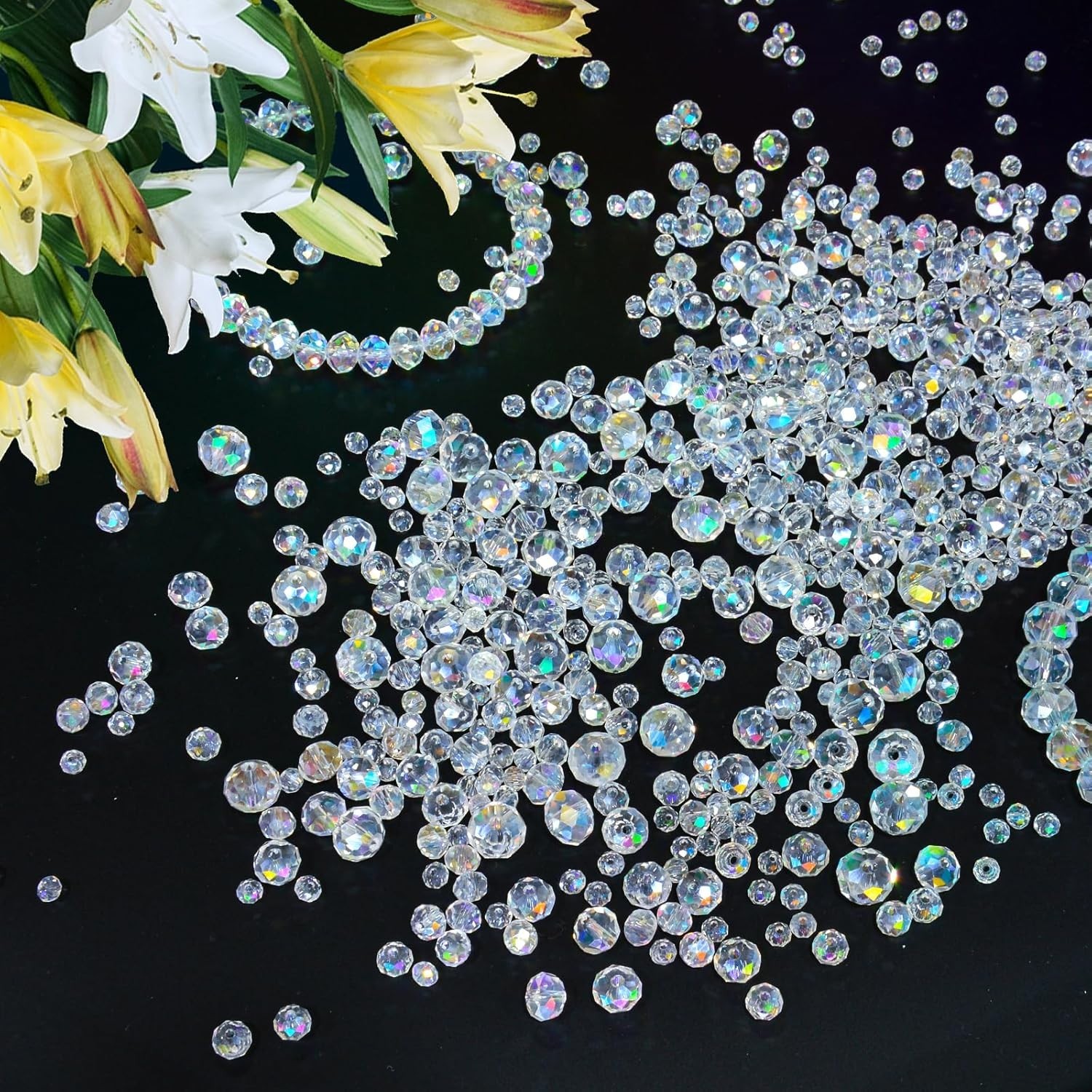 800Pcs 4/6/8/10mm Crystal Glass Beads Silver Champagne for Jewelry Making