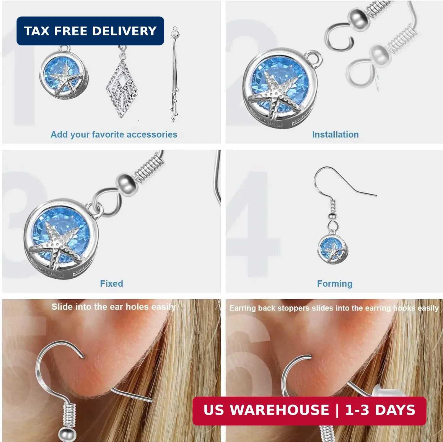 100 PCS / 50 Pairs 925 Sterling Silver Earring Hooks, Hook Ear Wires with 100 PC