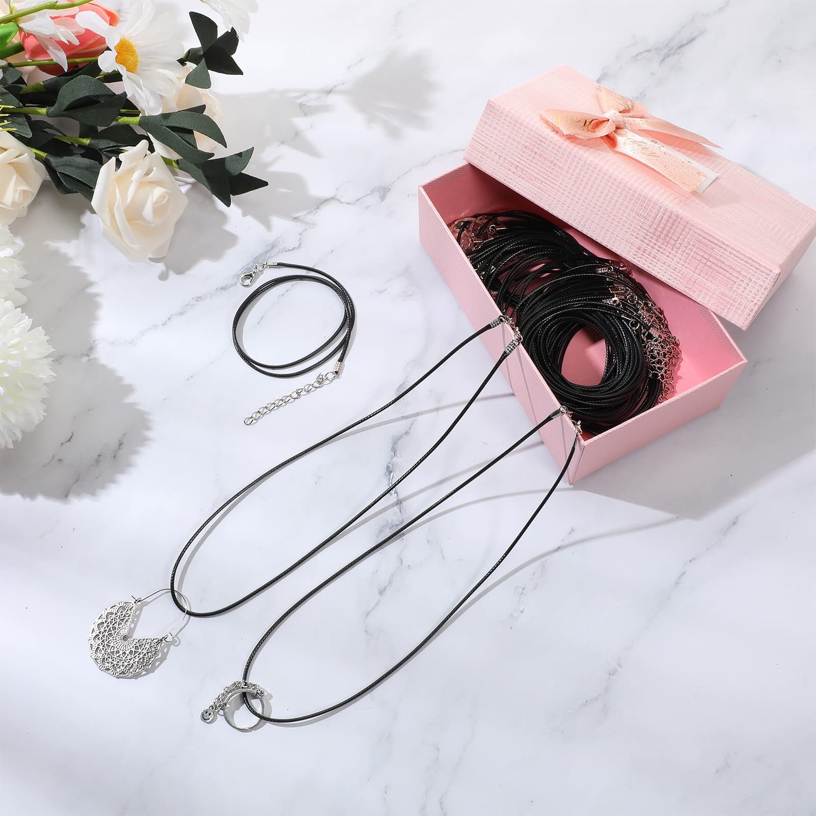 500 Pieces Waxed Necklace Cord Bulk 1.5 mm Black Waxed Cotton Cord with Clasp…
