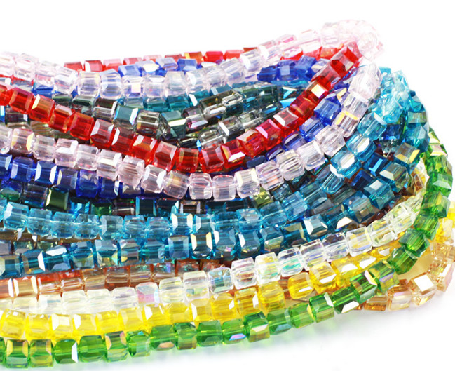 4mm 6mm 8mm Square Crystal Glass loose spacer Beads Jewelry Making Crafts Bead
