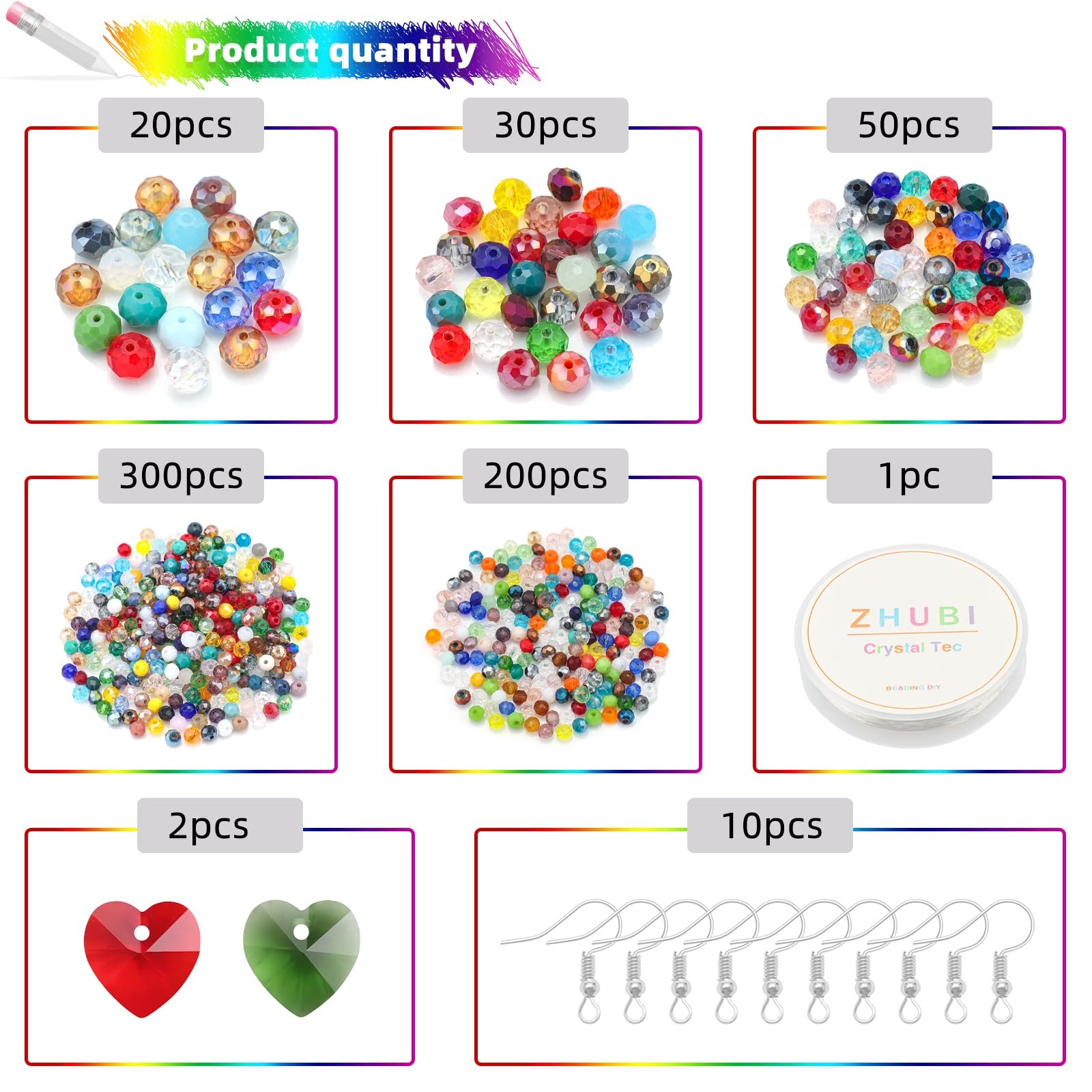 Multicolor Crystal Glass Bead DIY Set – Assorted Sizes 2-10MM for Bracelets, …