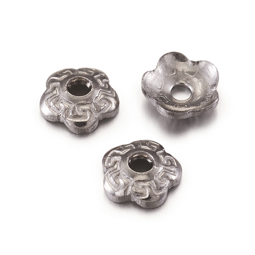 500x 304 Stainless Steel 5-Petal Flower Stainless Steel Color Bead Caps 4×1.5mm
