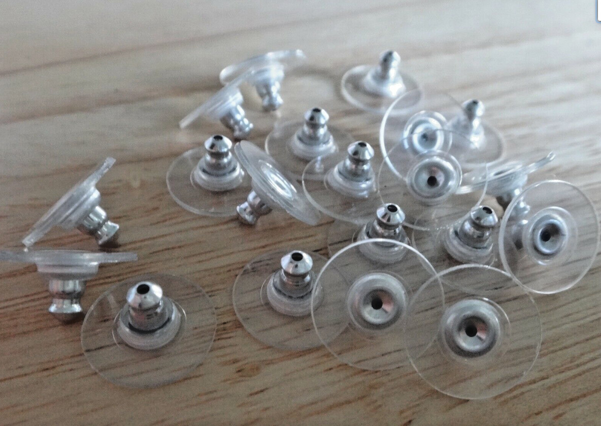 100 Nickel free Silver 11mm Comfort Earring Backs Bullet Clutch Plastic Disk