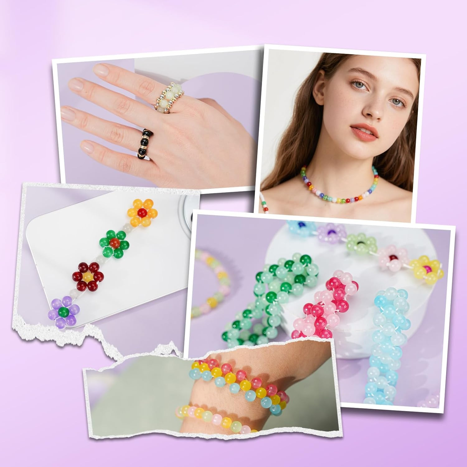 Glass Beads for Bracelets 1400Pcs Bracelet Making Kit 6Mm Glass Bead for Jewelry