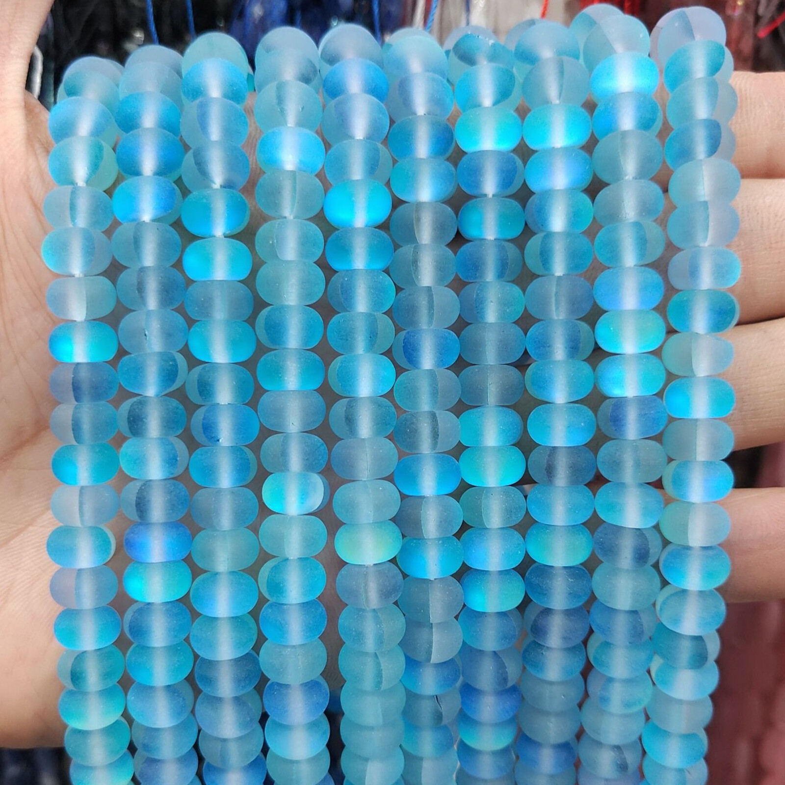 4x6mm/5x8mm Multicolour Frosted Mystic Aura Quartz Matte Rondelle Spacer Beads