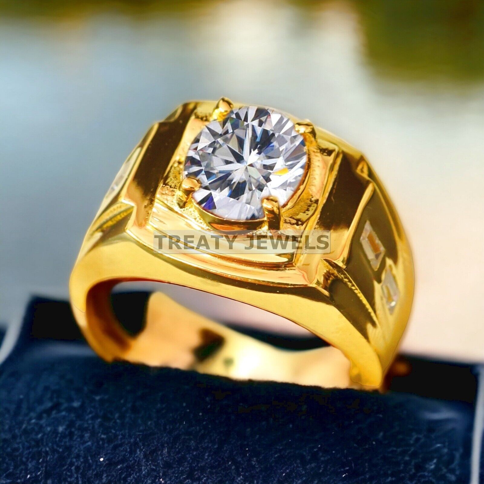 Moissanite Oval Cut With 14k Yellow Gold Ring For Men’s #A437 #