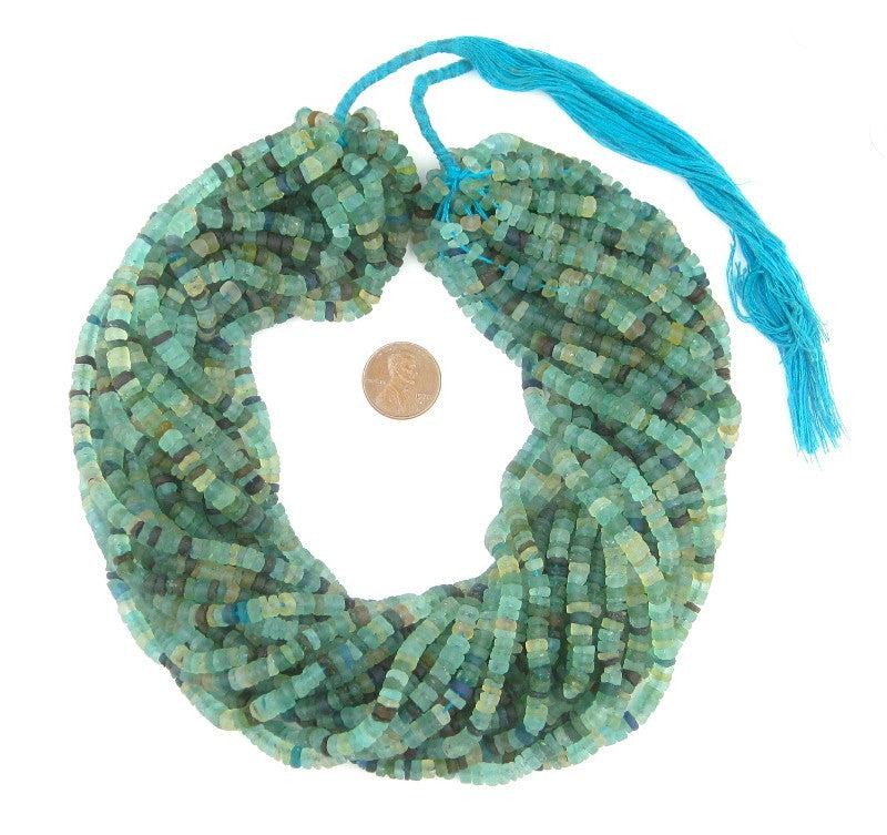 Roman Glass Cylinder Heishi Beads 5mm Afghanistan Green 15 Inch Strand beads