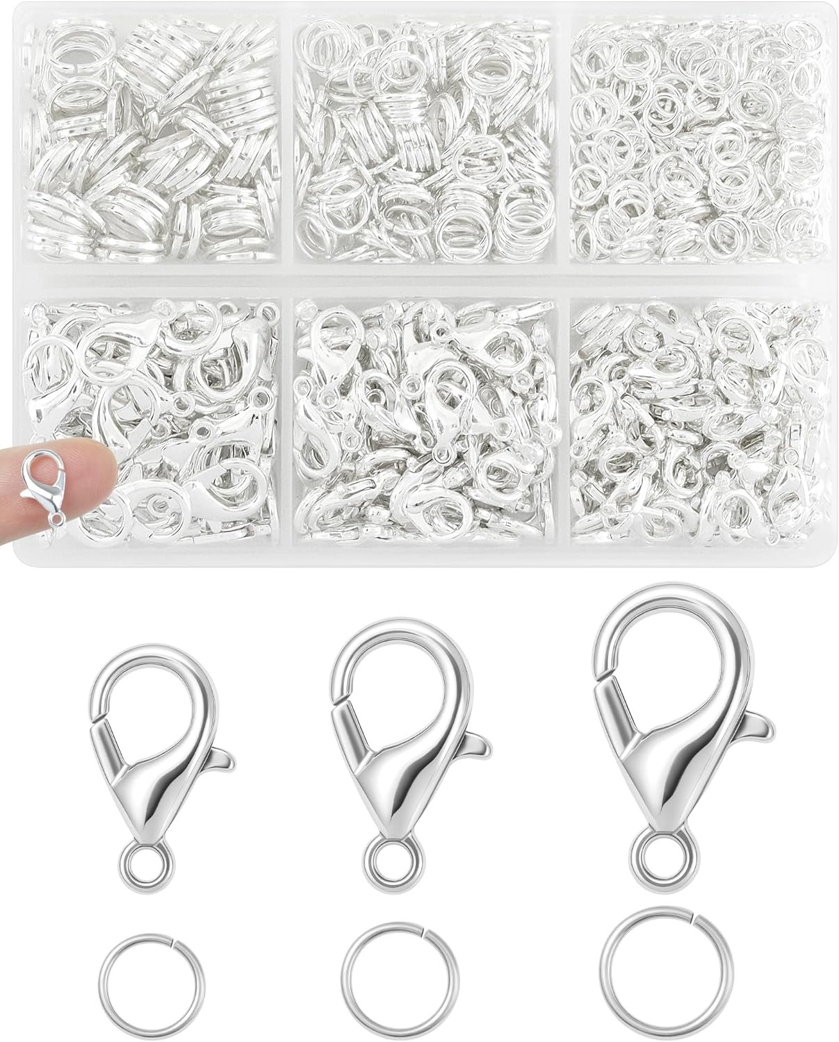 900PCS Lobster Claw Clasps and Jump Rings Set – Silver Jewelry Clasps for Neckl