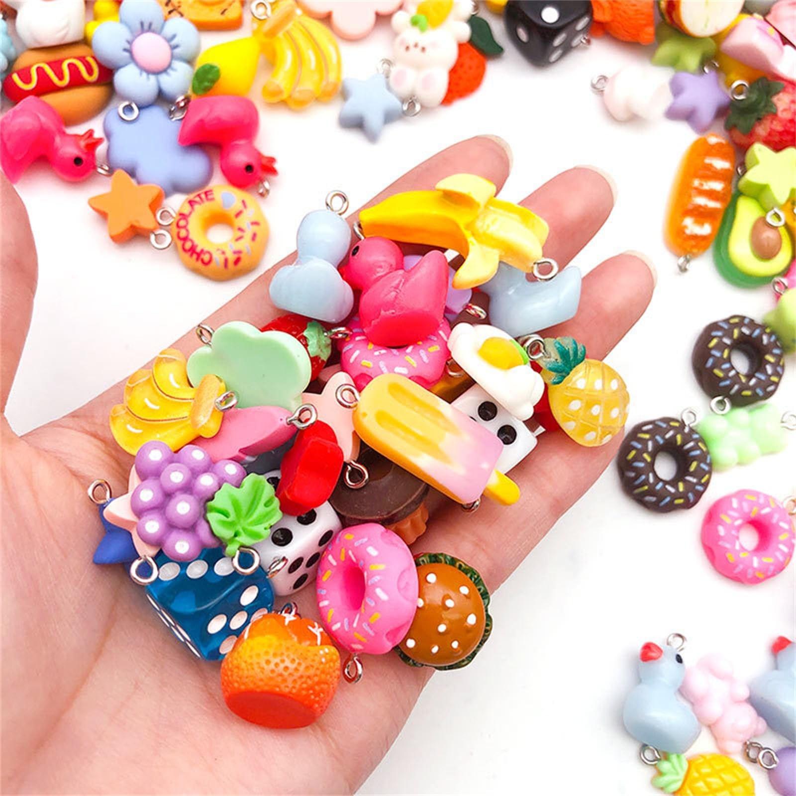 QERPON Pack of 20 Assorted Colorful Resin Charm 1-3cm, As Shown in Pictures