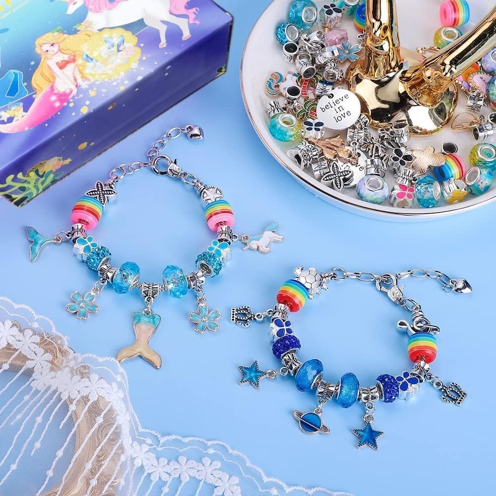 Colorful 150-Piece Jewelry Making Kit with Unicorn/Mermaid Themes – Easy to Use!