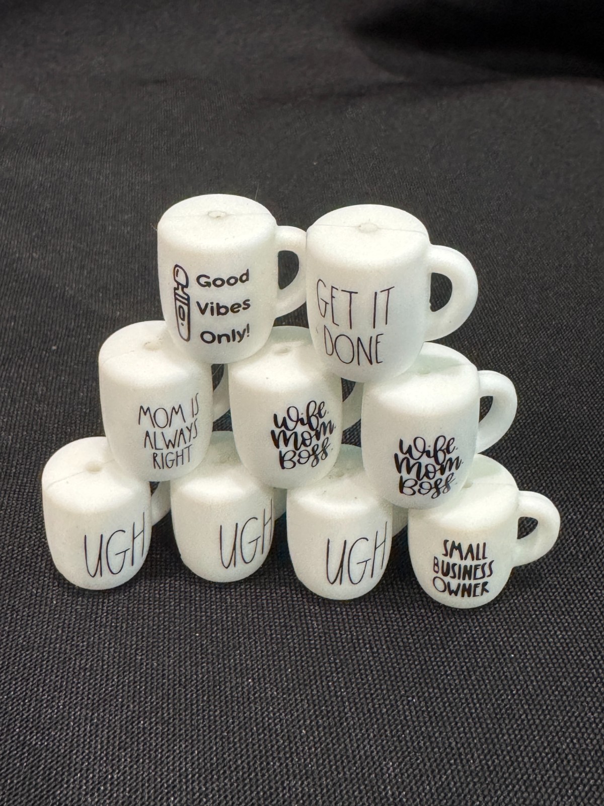 Misc. Sayings on Mugs – 9 total – Silicone Focal Bead – Keychain Making