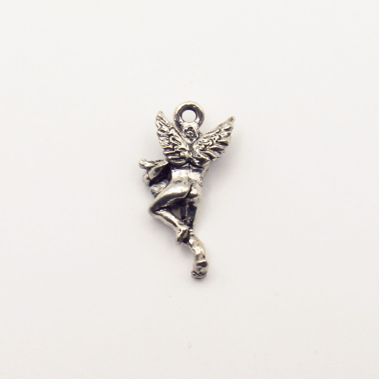 Angel with Harp – Lead Free Silver Color Pewter Charm 26mm x 13mm
