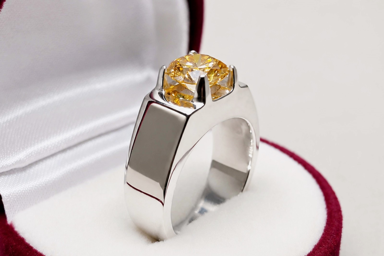 2 Carat Golden Diamond Cut Moissanite Sterling Silver 925 Handmade Plain Ring