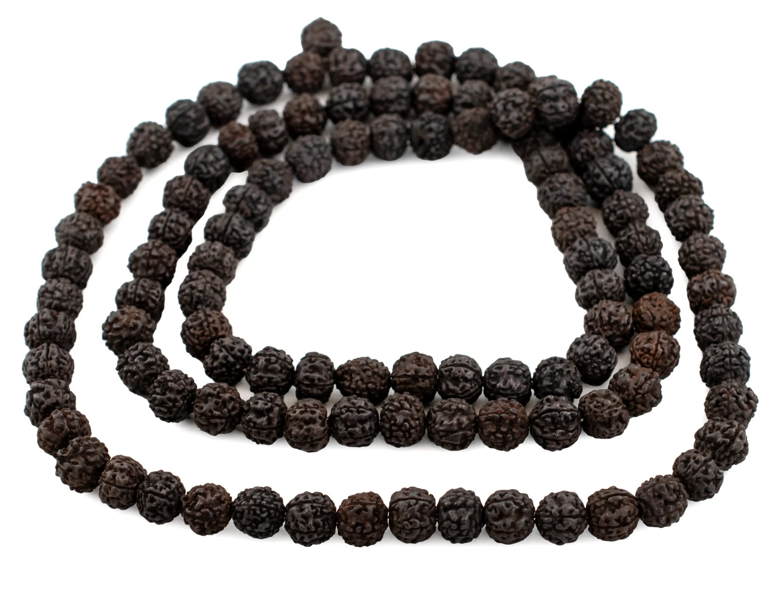 Dark Brown Rudraksha Mala Prayer Beads 10mm Nepal Round Wood 40 Inch Strand