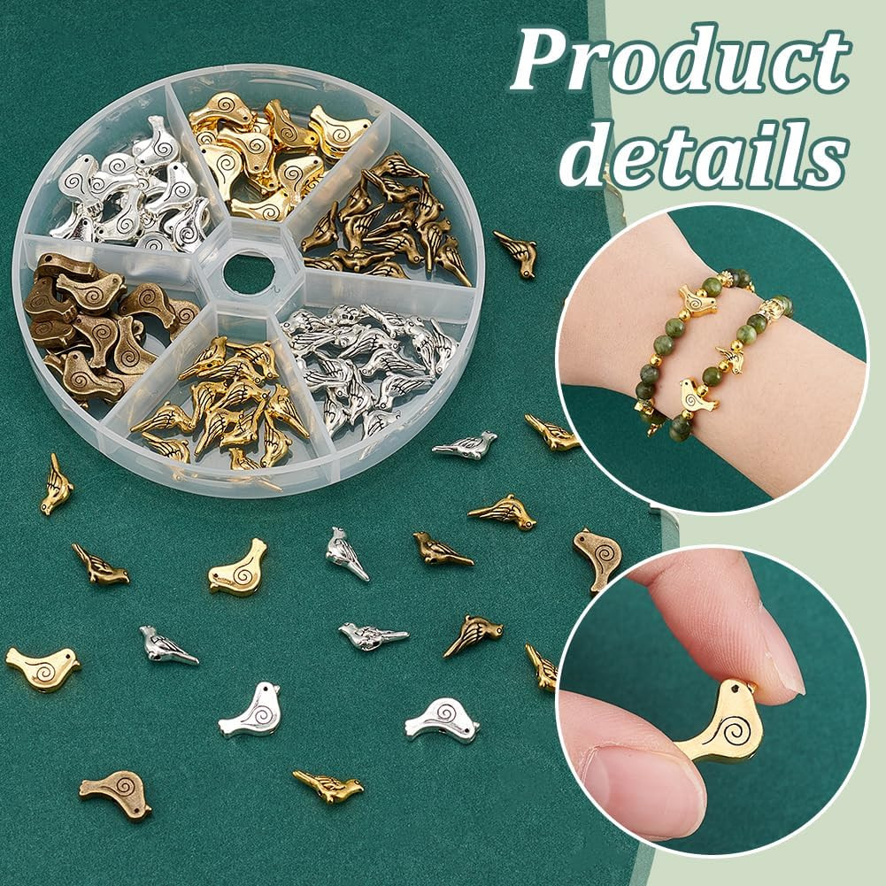 120Pcs 6 Styles Spacer Beads, Tibetan Alloy Animal Craft Beads for DIY Earrings