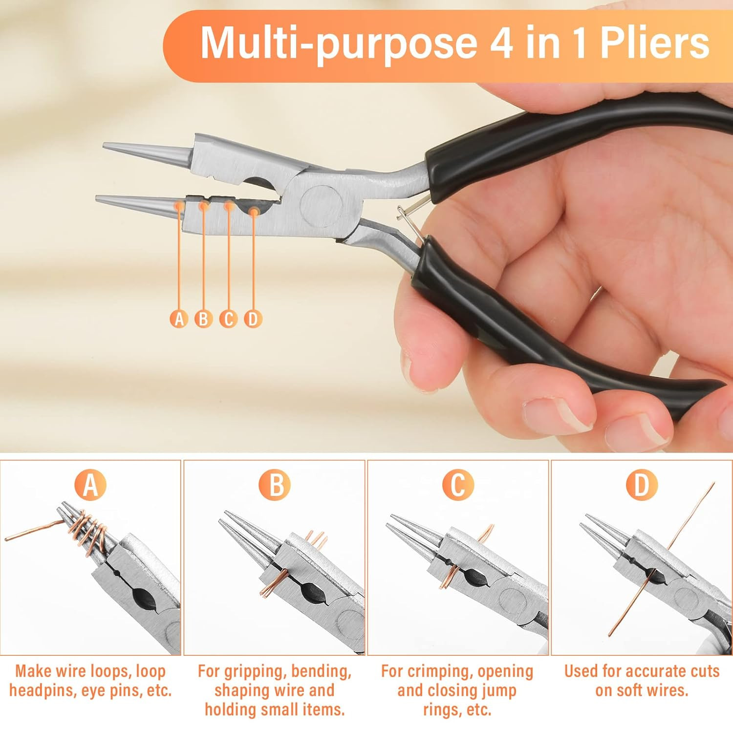 18 Gauge Copper Wire for Jewelry Making with 4 in 1 Plier, 65Ft/1mm Craft Beadin