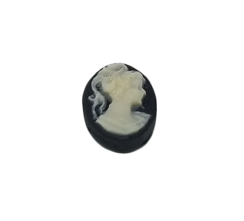 10 VTG Tiny 8mm Black Victorian Lady Jewelry Cameos Gold Lace Filigree Setting