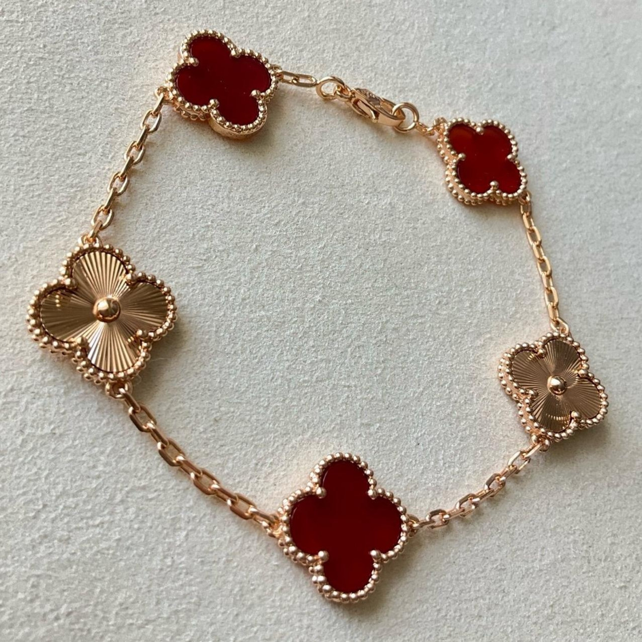 Flower bracelet 925 silver rose gold plated 15mm red bracelet