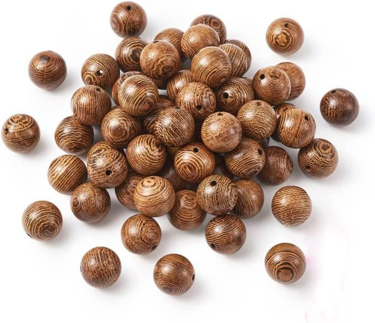 150PCS 12mm Dark Brown Wooden Beads Undyed Natural Stripe Round Wood Beads Bulk