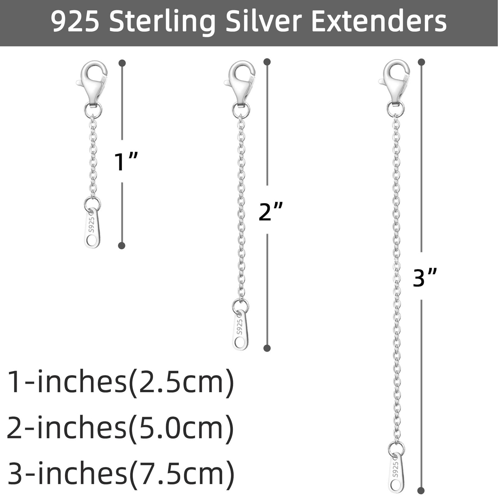 Sterling Silver Necklace Extenders Set – 3 Sizes for Perfect Fit